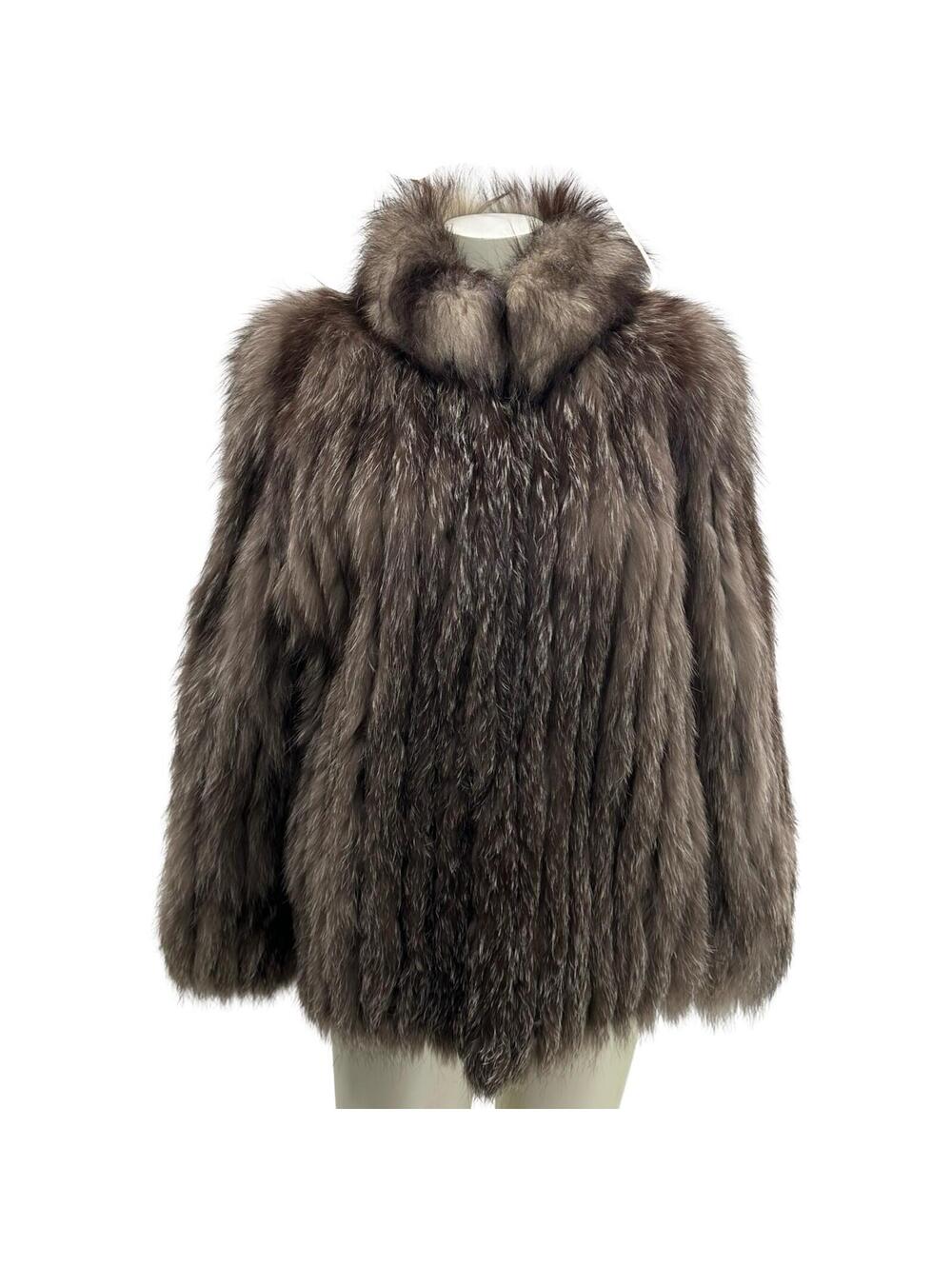 Vintage Saga Fox Genuine Brown Gray Silver Fox Fur Coat Jacket Medium Hip Length
